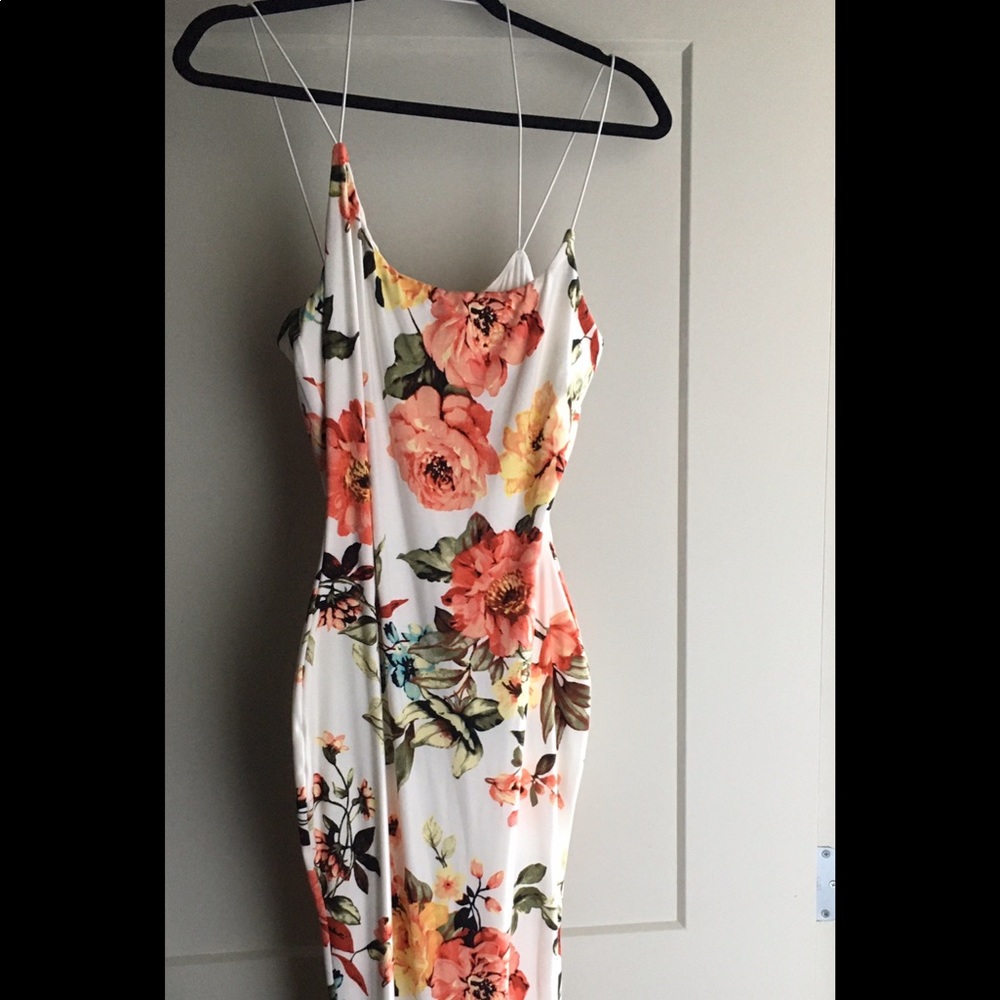White-Orange-floral-divine-diagonal-strap dress.